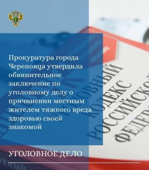 Прокуратура города Череповца утвердила обвинительное заключение по уголовному делу в отношении 33-летнего местного жителя