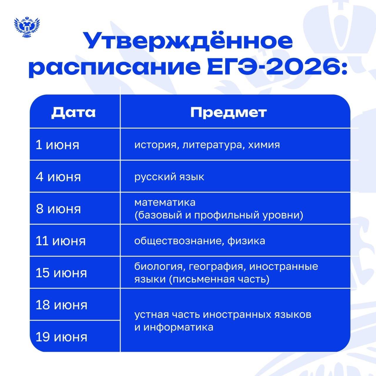 Расписание и период проведения ОГЭ и ЕГЭ в 2026 году