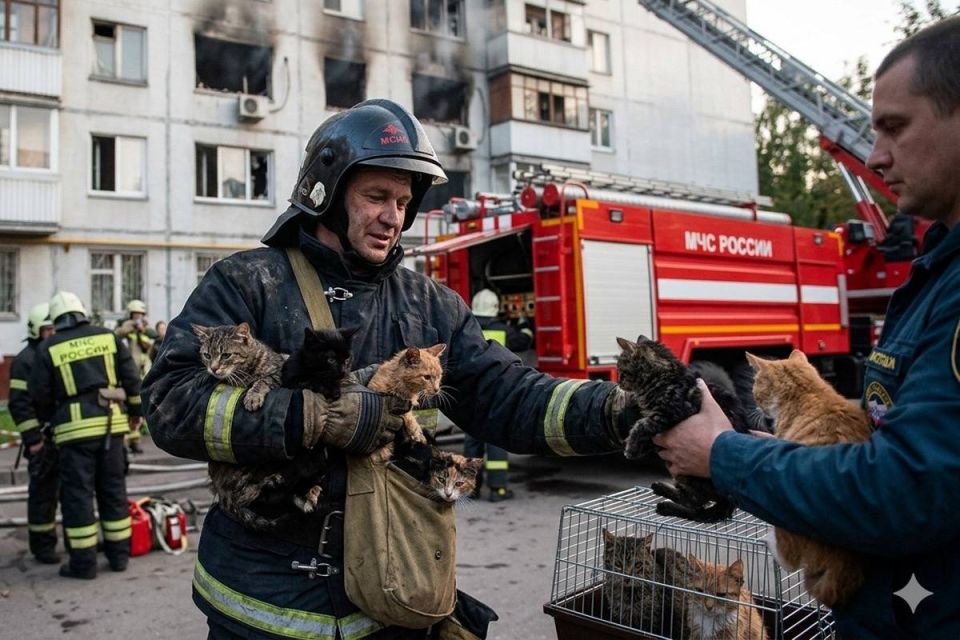 В Череповце при помощи кислородных масок спасли пострадавших на пожаре кошек